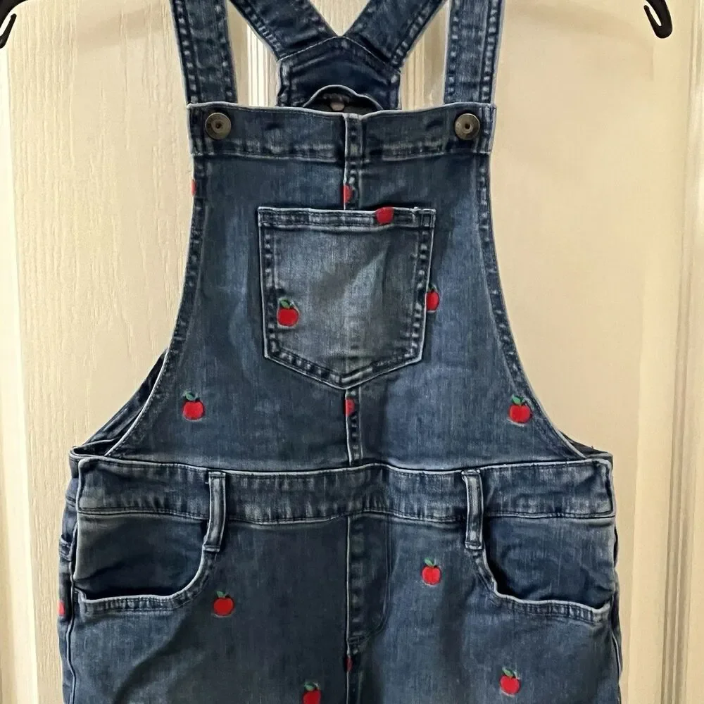 Gymboree Embroidered Candy Apple Print Denim Overalls Girls Size 10